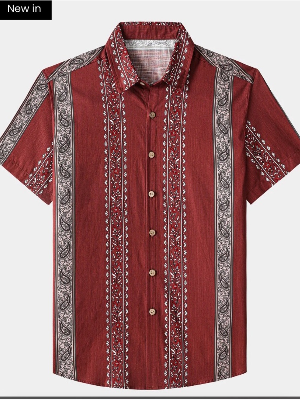 Men’s Casual Button-Down Shirt - Maroon Paisley, S